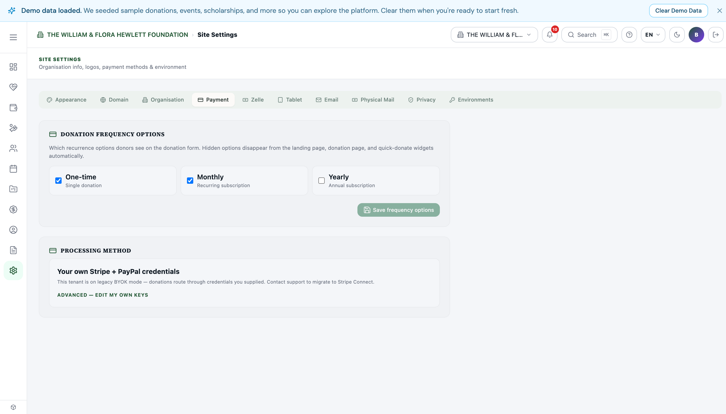 Payment tab